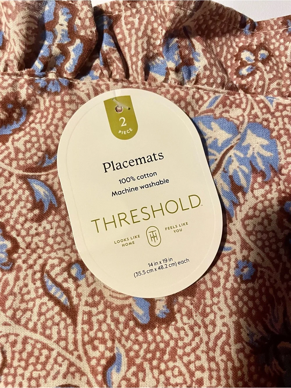 NWT Threshold 2pc Floral Block Print Ruffle Placemats Set Cottagecore Brown Blue